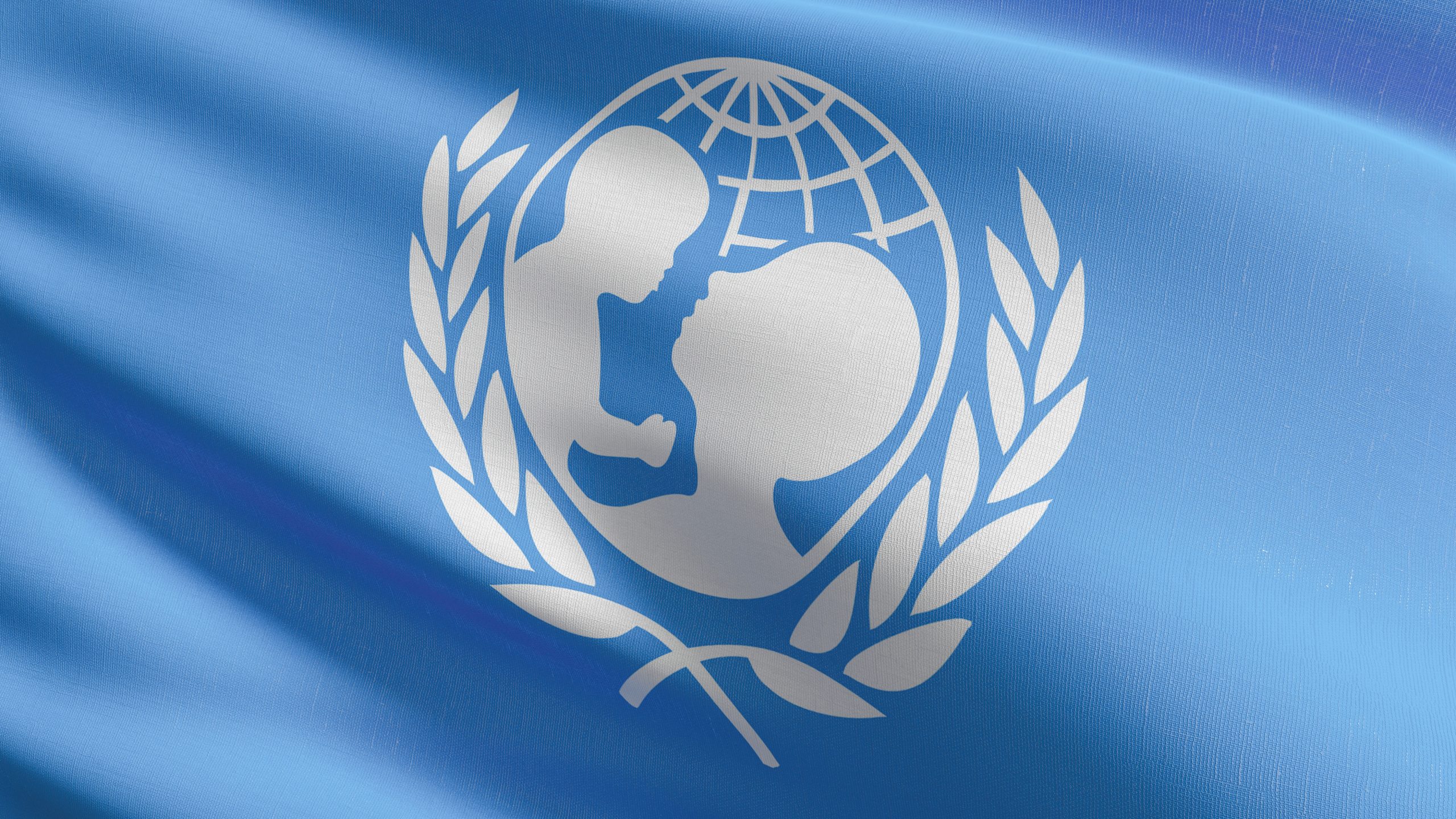 Flag of UNICEF, The United Nations Children's Fund, agency responsible ...